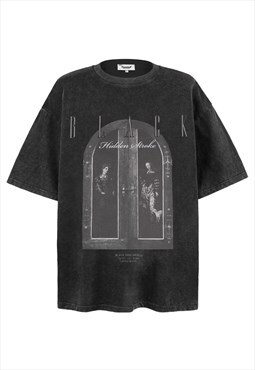 Gothic t-shirt renaissance print top artwork tee in black