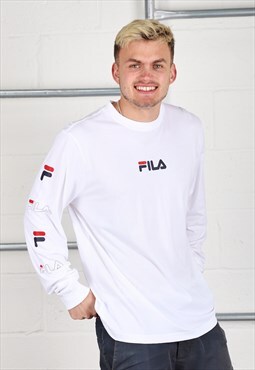 Vintage Fila Long Sleeve Top in White Lounge Tee XL