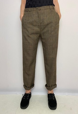 VINTAGE 90S BEIGE BROWN BLACK CHECKED PANTS