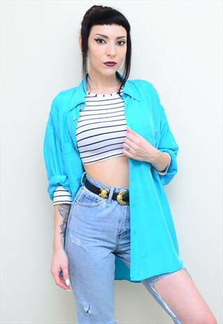 VINTAGE 90'S GENUINE SILK ICE BLUE OVERSIZED SHIRT