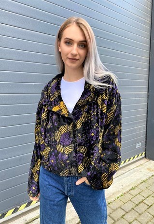 VINTAGE 90S YELLOW PURPLE BLACK FLOWER JACKET