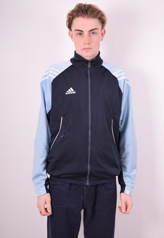 ADIDAS MENS VINTAGE TRACKSUIT TOP JACKET MEDIUM BLUE 90'S