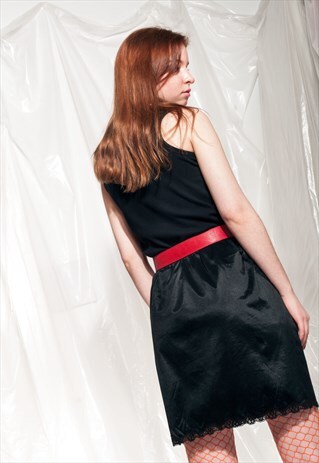VINTAGE UNDERSKIRT 60S BLACK LACE STRETCHY PETTICOAT