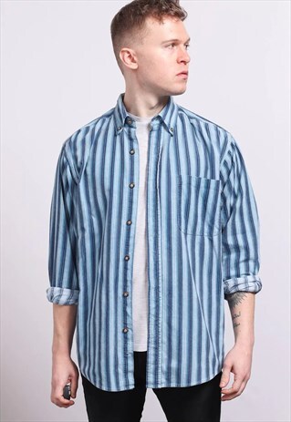 VINTAGE CORDUROY CORD STRIPED SHIRT BLUE