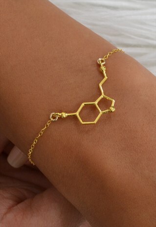 SEROTONIN GOLD SCIENCE CHEMISTRY CHARM BRACELET JEWELRY