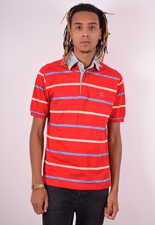 PAUL & SHARK MENS VINTAGE POLO SHIRT MEDIUM RED STRIPES 90S