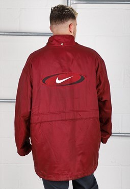 Vintage Nike Parka Coat in Red Padded Rain Jacket XL