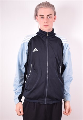 ADIDAS MENS VINTAGE TRACKSUIT TOP JACKET LARGE NAVY BLUE 90S