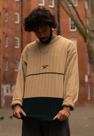 VINTAGE REEBOK GOLF JUMPER IN A TWO TONE BROWN AND NAVY