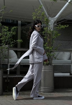 Gray double-breasted blazer