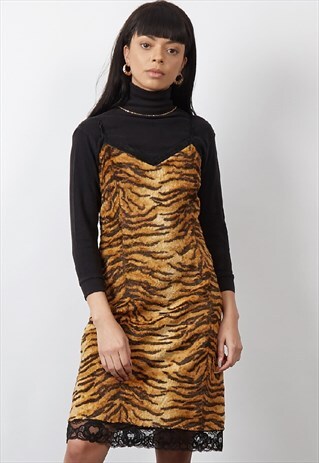 RARE VINTAGE 90'S D&G FAUX FUR TIGER SLIP DRESS