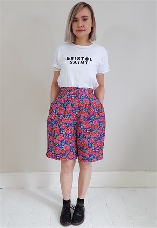 VINTAGE 90'S BOLD FLORAL SILK SHORTS CULOTTES