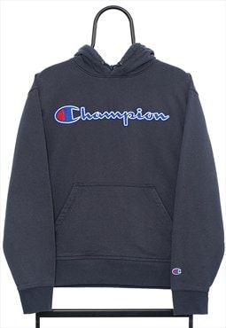 Vintage Champion Spellout Navy Hoodie Mens