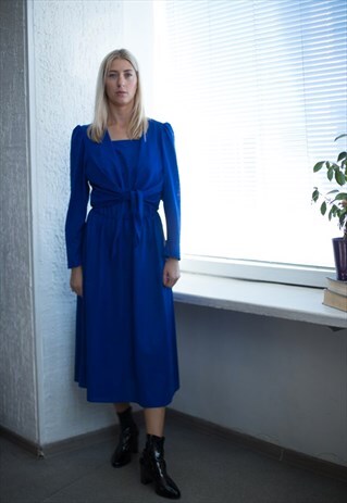 VINTAGE 90'S BLUE LONG SLEEVED MIDI DRESS
