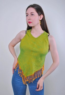 80s vintage green summer hippie festival tank top with lace 