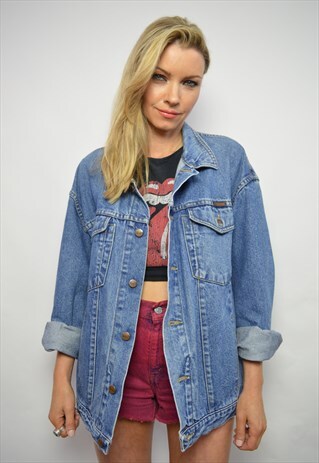 VINTAGE 90S WRANGLER OVERSIZED MEDIUM BLUE WASH DENIM JACKET