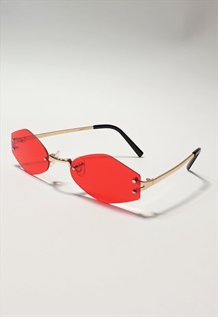 SLIM RIMLESS SUNGLASSES IN RED