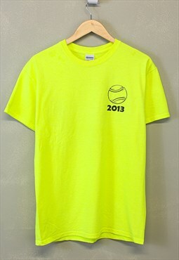 Vintage Tennis Graphic T Shirt Neon Yellow Short Sleeve 90s