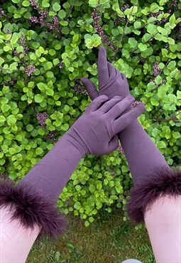Handmade Luxury Maribou Feather Mid-Forearm Length Gloves