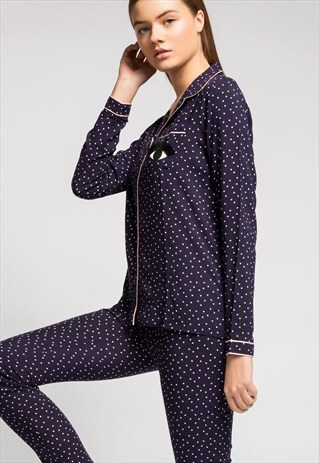 DOTTED, SHIRT STYLE PYJAMAS WITH PRINT