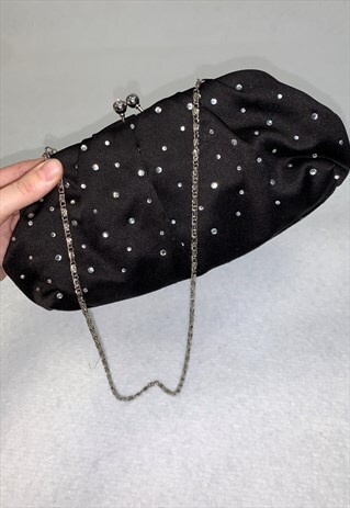 VINTAGE 90'S Y2K SATIN LOOK DIAMANTE BAG WITH CHAIN STRAP