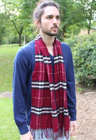 VINTAGE 90S TARTAN WOOL SCARF - PATTERNED - MOD INDIE RETRO