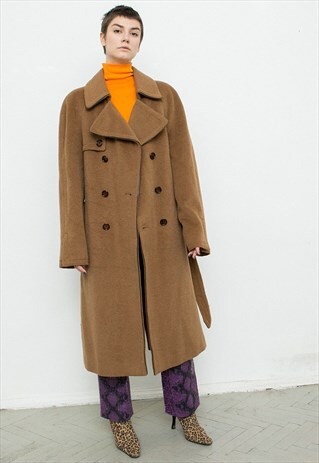 VINTAGE WOOL TRENCH COAT DOUBLE BREASTED BELTED COLLARED 90S
