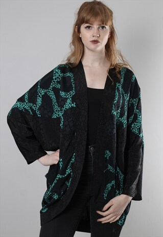 VINTAGE 80S SATIN TEXTURED PATTERNED BATWING KIMONO JACKET