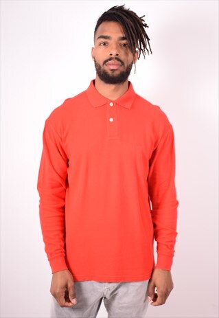 FILA MENS VINTAGE POLO SHIRT LONG SLEEVE LARGE RED 90S