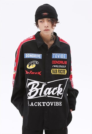 MOTOCROSS LONG SLEEVE SHIRT LOGO SPORT TOP IN BLACK