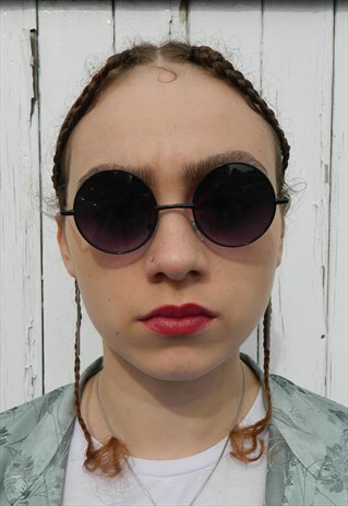 BLACK PURPLE OMBRE CIRCLE ROUND SUNGLASSES