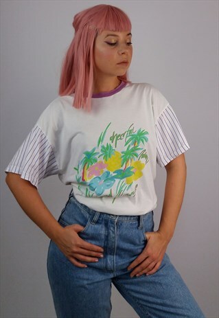 VINTAGE 80'S TROPICAL PRINT T-SHIRT