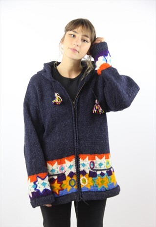 VINTAGE GORGEOUS PATTERNED ZIP-UP HOODED JUMPER