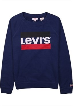 Vintage 90's Levi's Sweatshirt Spellout Crew Neck Blue