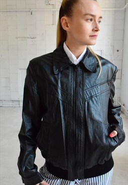 Real Leather Vintage Black Jacket 90s