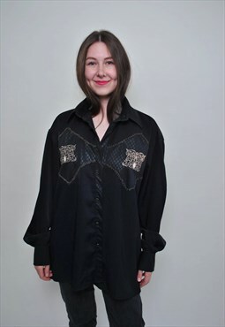 Y2k fashion shirt vintage black blouse button down shirt 00s