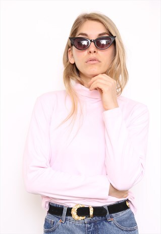 VINTAGE 90S PINK POLO HIGH TURTLE NECK TOP