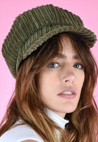 VINTAGE INSPIRED 90S HAT NEWS BOY CAP CORDUROY GREEN