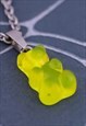 CRW SILVER YELLOW RESIN GUMMY BEAR NECKLACE 