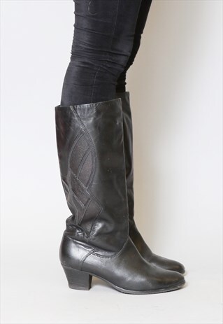 VINTAGE 1980'S THERESIA BLACK LEATHER BOOTS