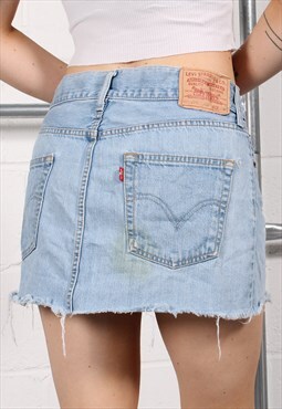 Vintage Levis Denim Skirt Blue Distressed Jean Skirt Medium