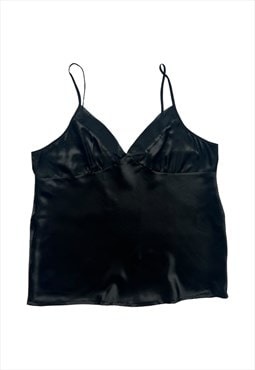 Y2K Top Babydoll Cami Vest lingerie silky satin look Black