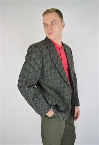 VINTAGE GREEN CHECKERED 80'S BLAZER