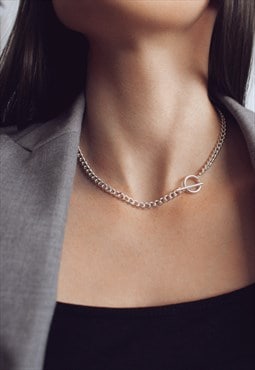 Sterling Silver T-Bar and Circle Toggle Chain Necklace