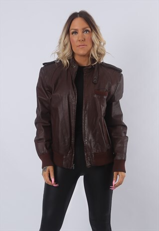 80'S LEATHER BOMBER JACKET FITTED OVERSIZED (DWXF)