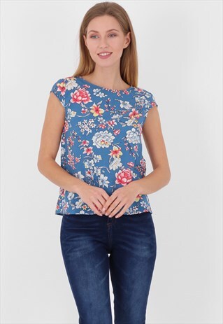 CREW NECK MULTI COLORED FRILL DETAIL CAP SLEEVE TOP