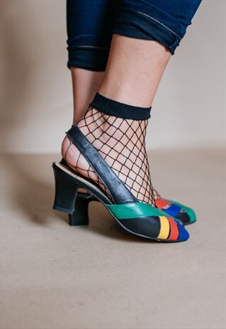VINTAGE 70S MULTICOLOR CAGE SANDAL HEELS