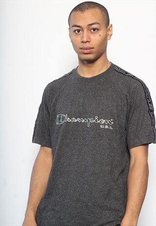VINTAGE CHAMPION TAPE LOGO SPELLOUT T-SHIRT GREY
