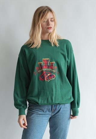 VINTAGE 80S SCOTTISH THEME GREEN JUMPER