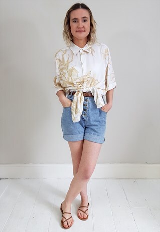 VINTAGE 90'S OFF WHITE BOTANICAL PRINT SHORT SLEEVE SHIRT